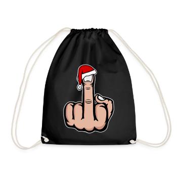 Christmas Middle Finger with Santa Hat - Drawstring Bag - black - Front