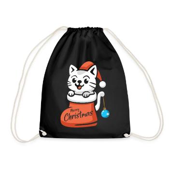 Weihnachtskatze Merry Christmas Cartoon - Turnbeutel - Schwarz - Vorne