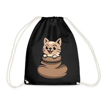 Cute cat looking out of brown sack - Drawstring Bag - black - Front