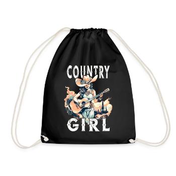 Country Music Girl Guitar Western USA Vintage - Drawstring Bag - black - Front