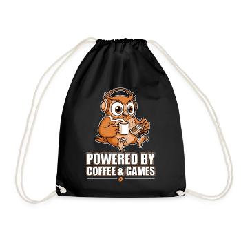 Owl with coffee and games - Drawstring Bag - black - Front