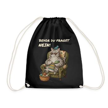 Lustiger Spruch Katze Häkelt - Turnbeutel - Schwarz - Vorne
