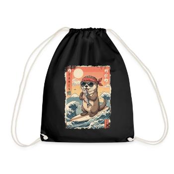 Kawaii Surf Otter - Drawstring Bag - black - Front