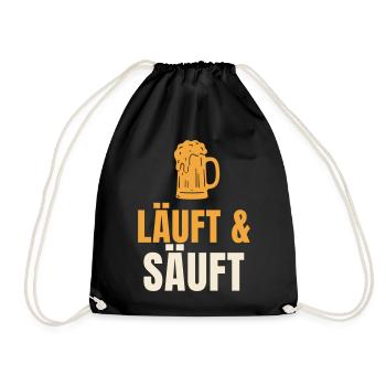 Läuft und Säuft lustiger Bier Spruch Geschenk - Turnbeutel - Schwarz - Vorne
