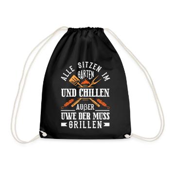 Grillmeister Geschenk Fleisch Wurst & Bier - Turnbeutel - Schwarz - Vorne