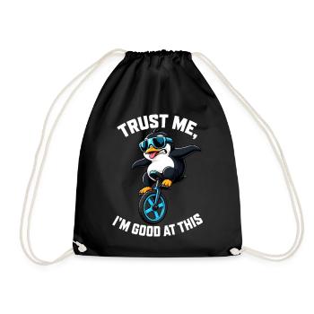 Cooler Pinguin auf Einrad mit Spruch - Turnbeutel - Schwarz - Vorne