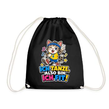 Tanzende Katze Fit Musik Sport Comic Spruch Cool - Turnbeutel - Schwarz - Vorne