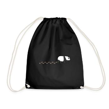 Cute Panda Bear Waddling Footprint Paw - Drawstring Bag - black - Front