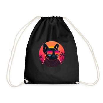 Synthwave french bulldog Sunset - Drawstring Bag - black - Front
