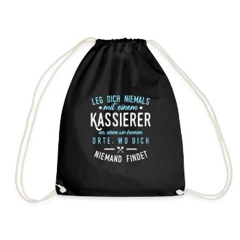 Kassierer lustiger Spruch Kaufmann Geschenk - Turnbeutel - Schwarz - Vorne