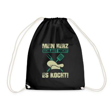Koch Mein Herz kocht Chefkoch Hobbykoch Geschenk - Turnbeutel - Schwarz - Vorne