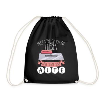 Master tiler plate layer notched trowel - Drawstring Bag - black - Front