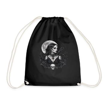 gothic girl with ravens and skull - Drawstring Bag - black - Front
