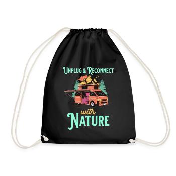 Verbinden Sie sich wieder mit der Natur Humor Camping und Van - Turnbeutel - Schwarz - Vorne