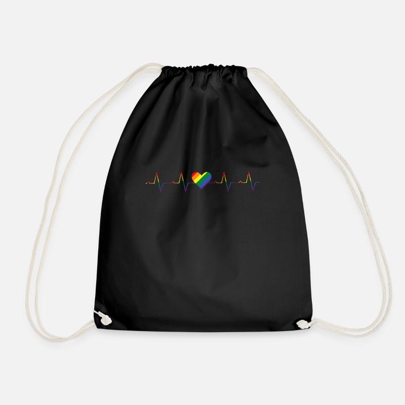 Lgbtq Regenbogenflagge Herzschlag Lesbisch Queer - Turnbeutel - Schwarz