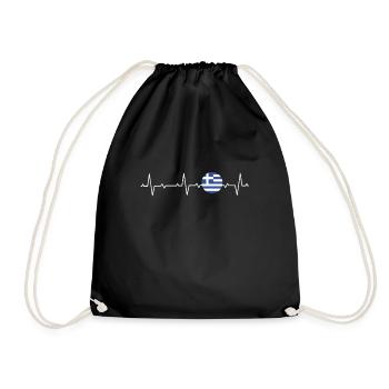 Greece Greek Flag Greek Heartbeat - Drawstring Bag - black - Front