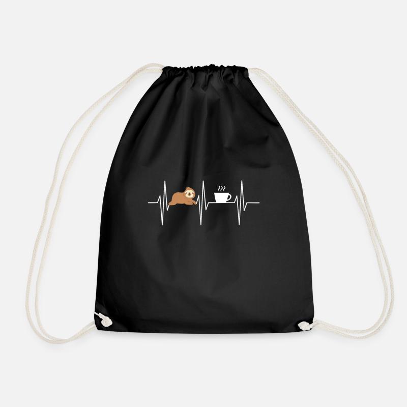 Sloth Heartbeat Sloth Coffee Office - Drawstring Bag - black