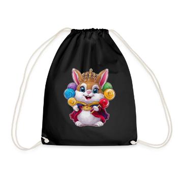 Kawaii Hase mit Krone und Lutschern - Turnbeutel - Schwarz - Vorne