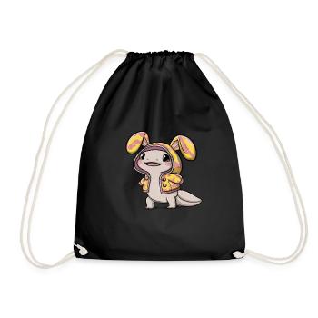 Colorful Axolotl with Bunnies Outfit - Drawstring Bag - black - Front