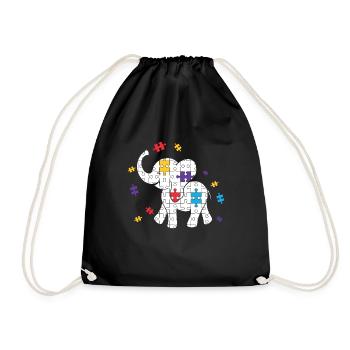 Autism Puzzle Elephant Autist Elephant Autist - Drawstring Bag - black - Front