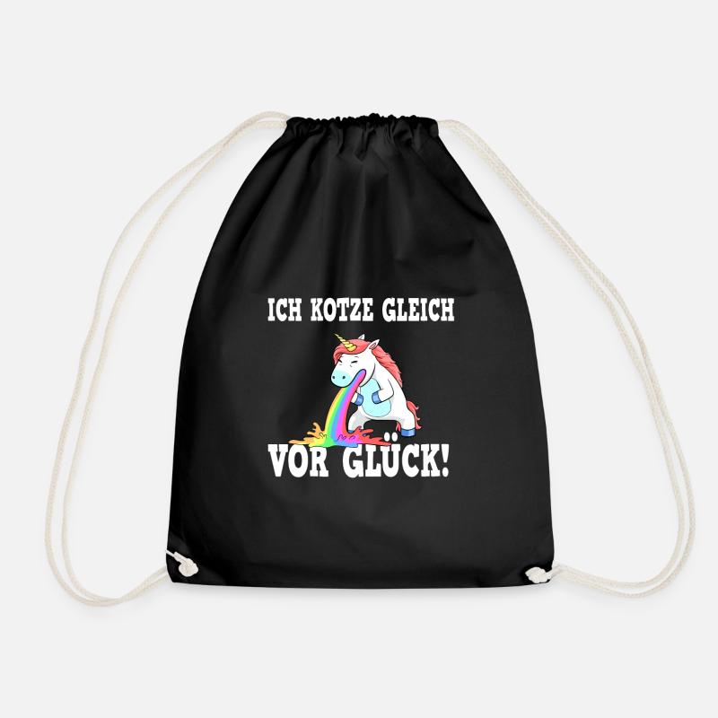 Ich Kotze Gleich Vor Glück - Einhorn JGA - Turnbeutel - Schwarz