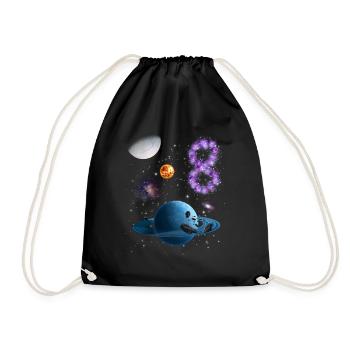 8th Birthday Kids Space - Drawstring Bag - black - Front