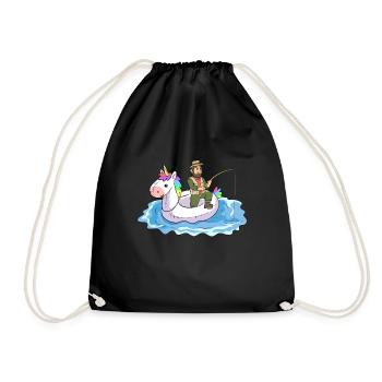 Angeln Einhorn Schwimmreifen Gummiboot Angler - Turnbeutel - Schwarz - Vorne