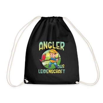Angler Aus Leidenschaft Angeln Angelhaken Rute - Turnbeutel - Schwarz - Vorne