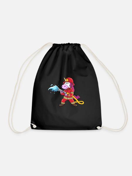 Lustiges Einhorn als Feuerwehrmann Design - Turnbeutel - Schwarz