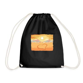 Herz im Sand gemalt am Meer mit Sonnenuntergang - Turnbeutel - Schwarz - Vorne