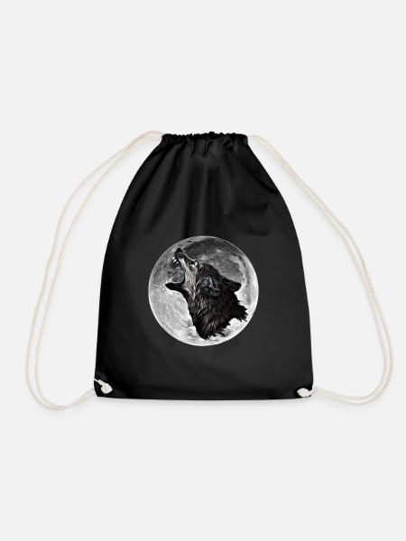 Wolf - Drawstring Bag - black