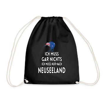 Ich muss gar nichts ich muss nur nach Neuseeland - Turnbeutel - Schwarz - Vorne
