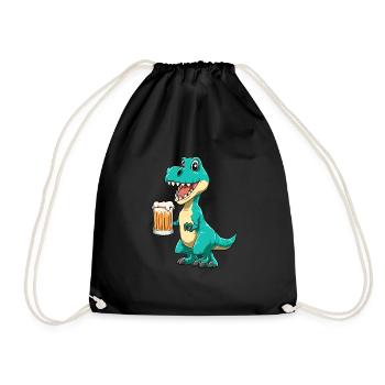 Dino with beer for a Dino fans and - Drawstring Bag - black - Front