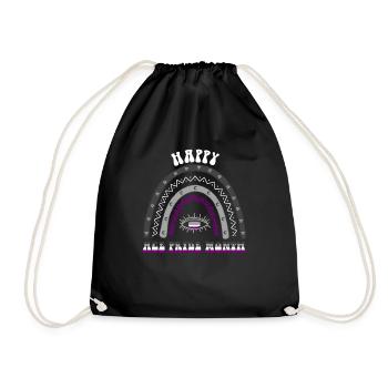 Boho Rainbow Happy Ace Pride Month Asexual - Drawstring Bag - black - Front