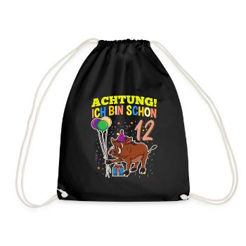 Achtung Ich Bin Schon 12 Geburtstag Warzenschwein - Turnbeutel - Schwarz - Vorne