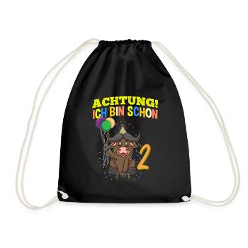 Achtung Ich Bin Schon 2 Geburtstag Büffel Bison - Turnbeutel - Schwarz - Vorne