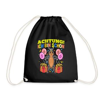Achtung Ich Bin Schon 5 Geburtstag Ohrwurm - Turnbeutel - Schwarz - Vorne