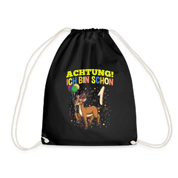 Achtung Ich Bin Schon 1 Geburtstag Gazelle - Turnbeutel - Schwarz - Vorne