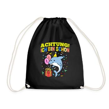 Achtung Ich Bin Schon 1 Tier Geburtstag Delfin - Turnbeutel - Schwarz - Vorne