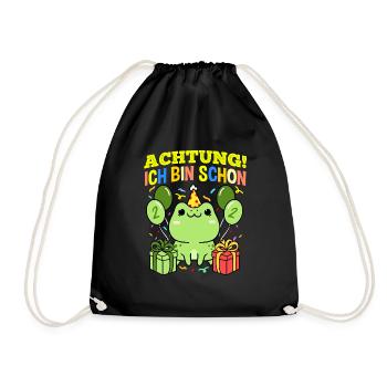 Achtung Ich Bin Schon 2 Geburtstag Frosch - Turnbeutel - Schwarz - Vorne