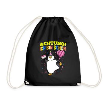 Achtung Ich Bin Schon 2 Geburtstag Pinguin - Turnbeutel - Schwarz - Vorne
