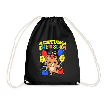 Achtung Ich Bin Schon 2 Geburtstag Eichhörnchen - Turnbeutel - Schwarz - Vorne