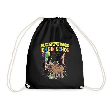 Achtung Ich Bin Schon 1 Tier Geburtstag Gnu - Turnbeutel - Schwarz - Vorne