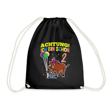 Achtung Ich Bin Schon 2 Geburtstag Warzenschwein - Turnbeutel - Schwarz - Vorne