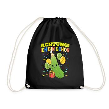 Achtung Ich Bin Schon 2 Geburtstag Zucchini - Turnbeutel - Schwarz - Vorne