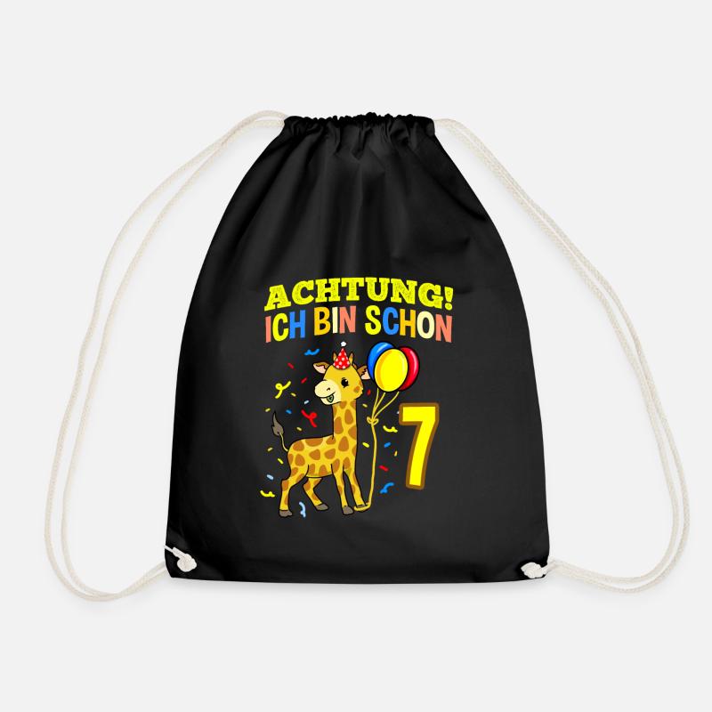Achtung Ich Bin Schon 7 Geburtstag Giraffe - Turnbeutel - Schwarz