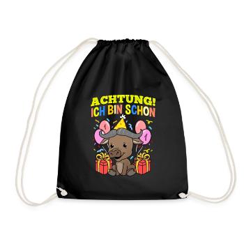 Achtung Ich Bin Schon 1 Geburtstag Büffel - Turnbeutel - Schwarz - Vorne