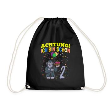 Achtung Ich Bin Schon 2 Geburtstag Gorilla - Turnbeutel - Schwarz - Vorne