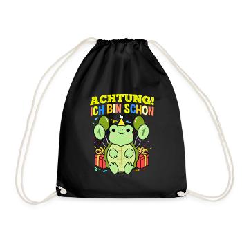 Achtung Ich Bin Schon 1 Geburtstag Schildkröte - Turnbeutel - Schwarz - Vorne