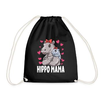 Hippo Mama Muttertag Mom Mutter Nilpferd - Turnbeutel - Schwarz - Vorne
